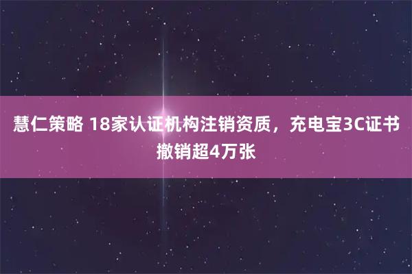 慧仁策略 18家认证机构注销资质，充电宝3C证书撤销超4万张